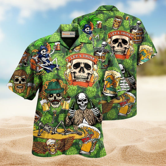 Skull Craft Beer Theme Hawaiian Shirt For Tropical Trips Coastal Events And Distinctive Summer Style
