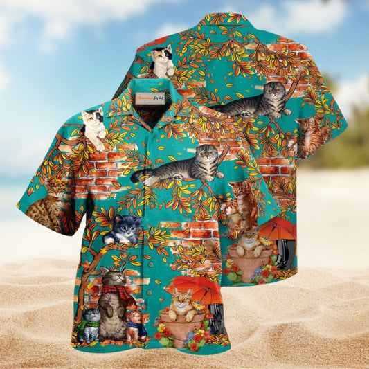 In A Windy Day Cats Hawaiian Shirt For Summer Gatherings Nature Fans And Comfortable Vacation Style