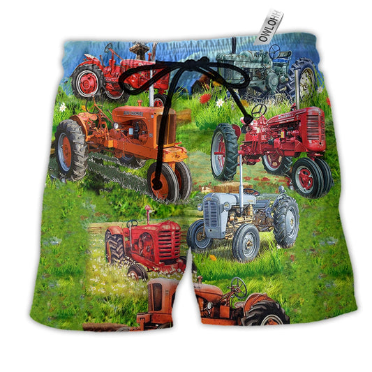 Tractor Real Men Drive Tractors Hawaiian Print Beach Shorts For Racing Fans And Beach Days