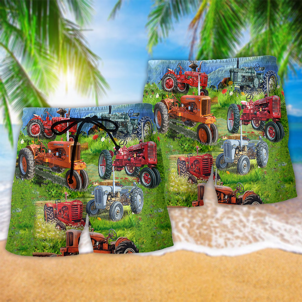 Farm Tractor Beach Shorts Pattern Detail For Relaxed Weekends And Casual Outdoor Comfort