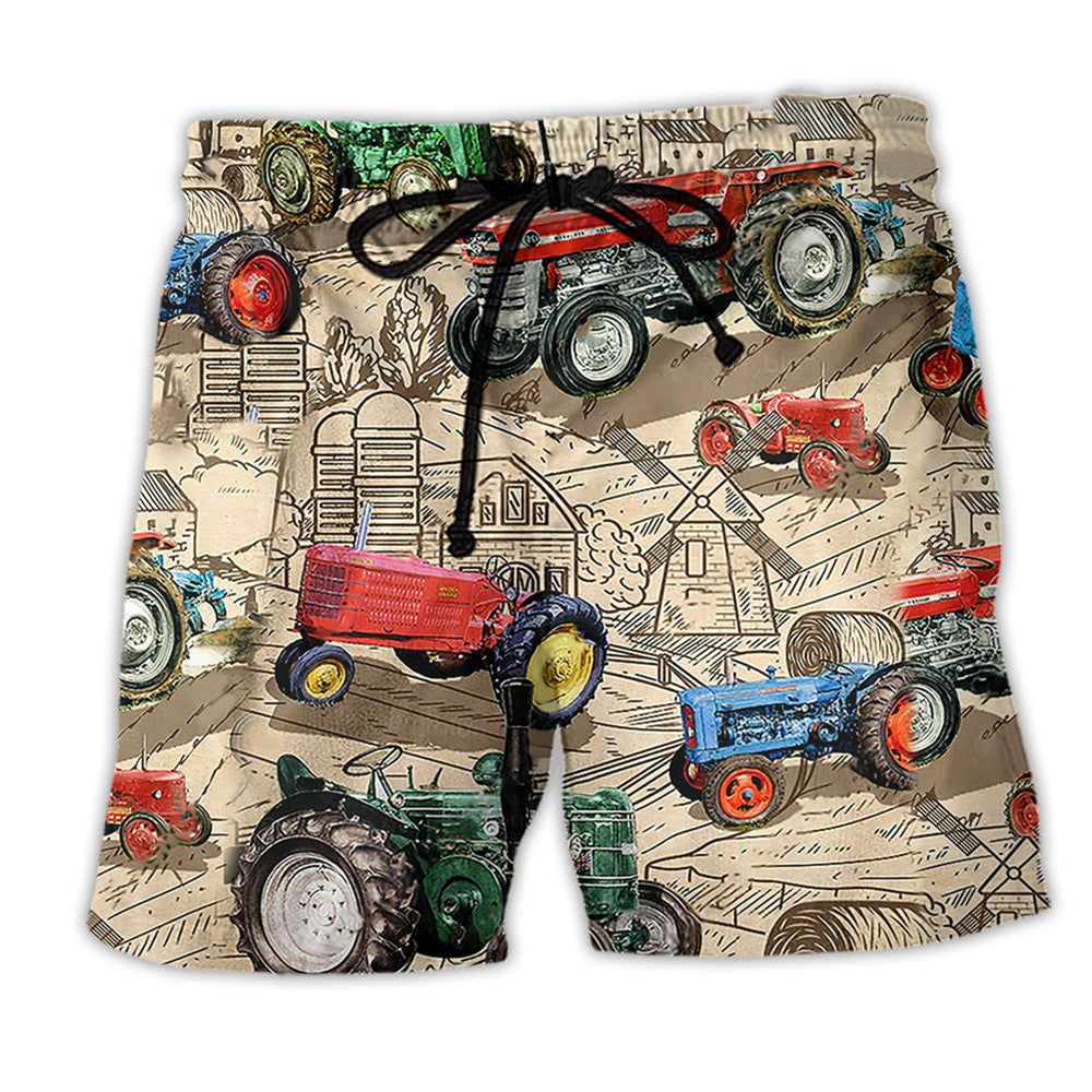 Tractor Too Many Tractors Farmer Beach Shorts Design Detail For Coastal Escapes And Daily Wear