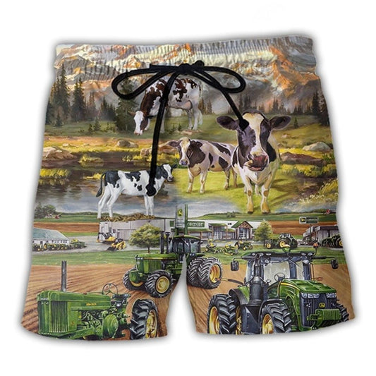 Tractor And Cow Farm Lover Beach Shorts For Resort Travel And Thoughtful Summer Gifting