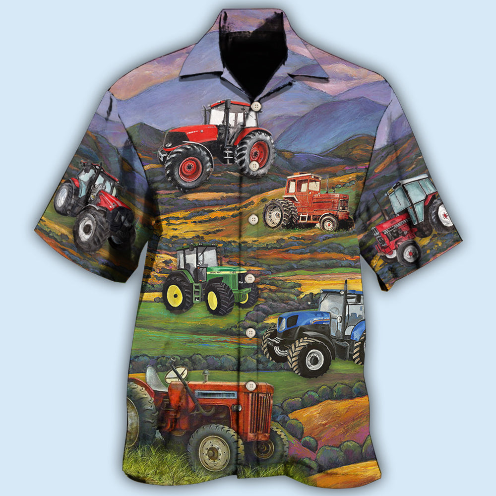 Vintage Tractor Farm Hawaiian Shirt For Summer Vacation, Beach Travel, And Casual Wear