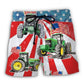 Tractor Watercolor USA Flag Independence Day Beach Shorts Artwork View For Seaside Trips And Casual Style