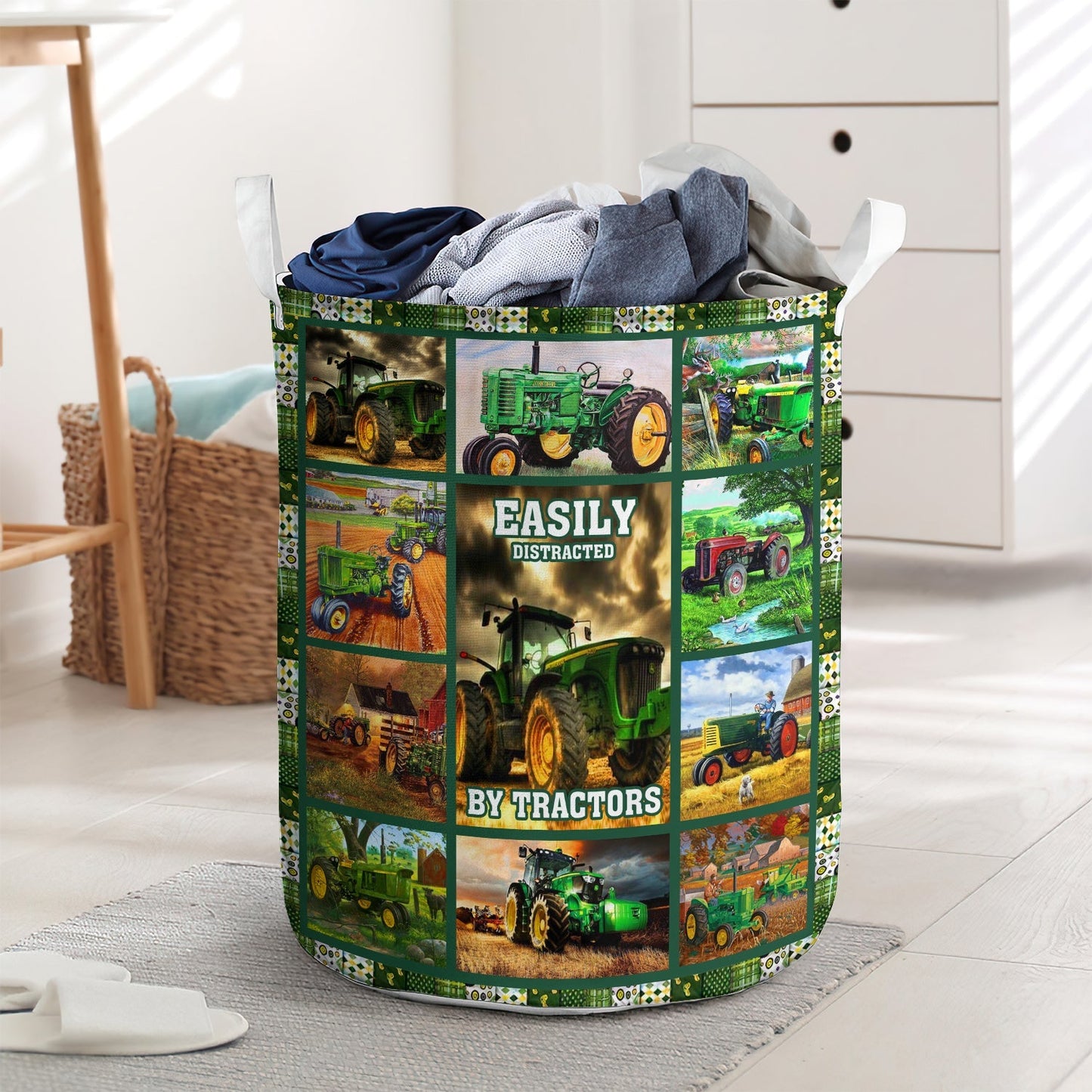 Easily Distracted By Tractors Laundry Basket For Bathroom Bedroom Storage