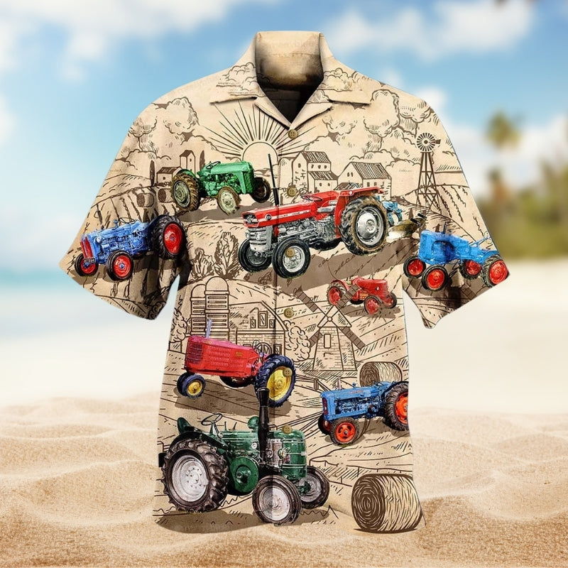 Tractors Creative Pattern Hawaiian Shirt For Resort Trips, Coastal Parties, And Warm Weather Style