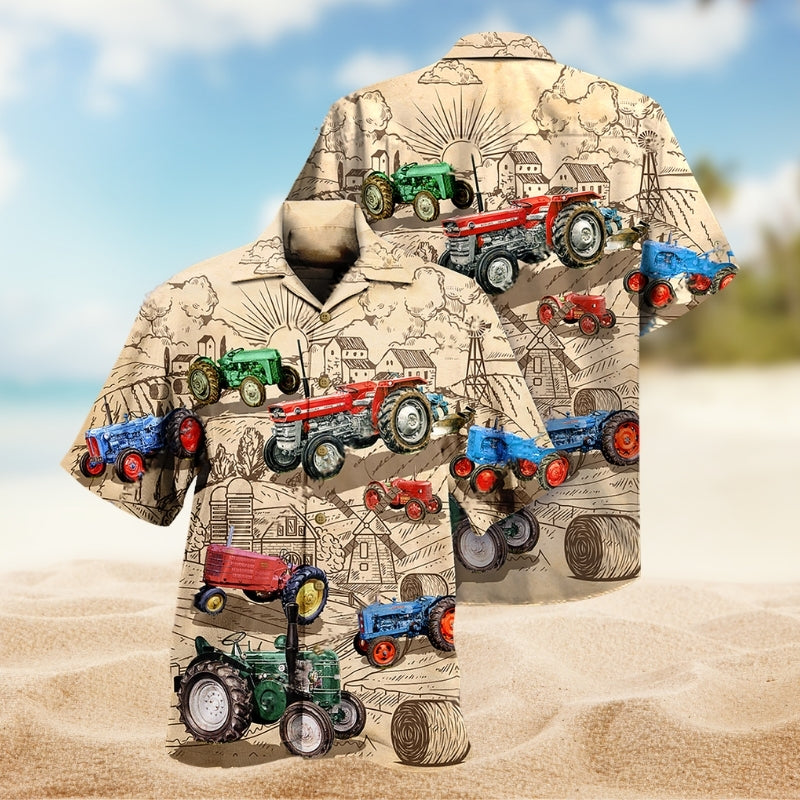 Tractors Creative Pattern Hawaiian Shirt For Resort Trips, Coastal Parties, And Warm Weather Style