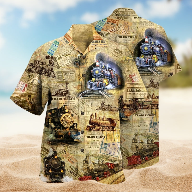Train Locomotive Hawaiian Shirt For Tropical Holidays, Outdoor Gatherings, And Everyday Comfort