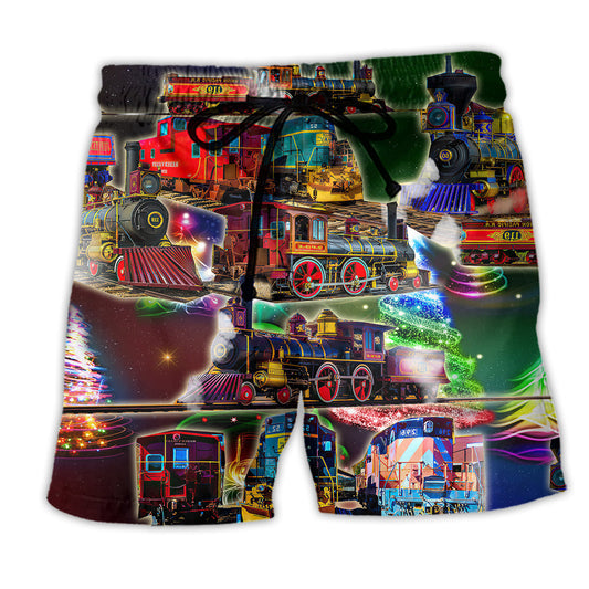 Christmas Train Beach Shorts For Island Getaways And Travel Ready Comfort