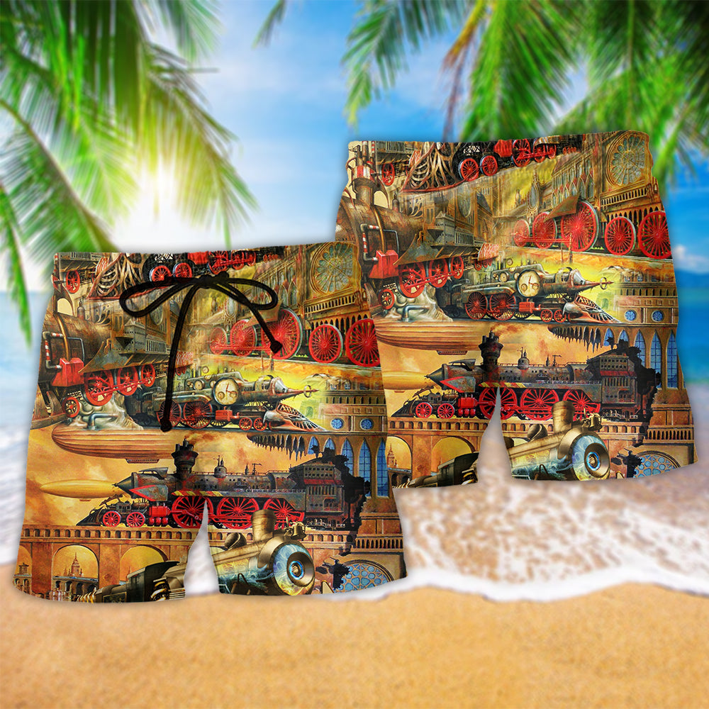 Train Journey Beach Shorts Pattern Detail For Weekend Travel And Comfortable Daily Wear