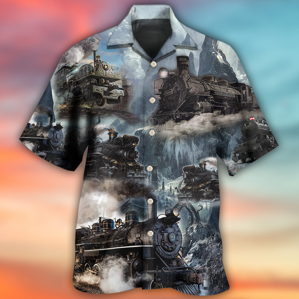 Train Near Stream Hawaiian Shirt Artwork View For Coastal Escapes And Resort Style