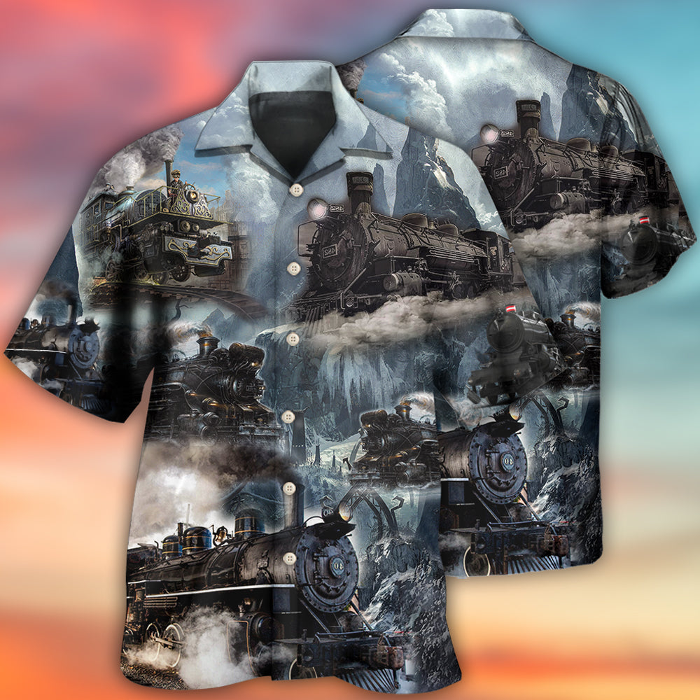 Train Near Stream Hawaiian Shirt For Summer Events And Casual Outdoor Wear