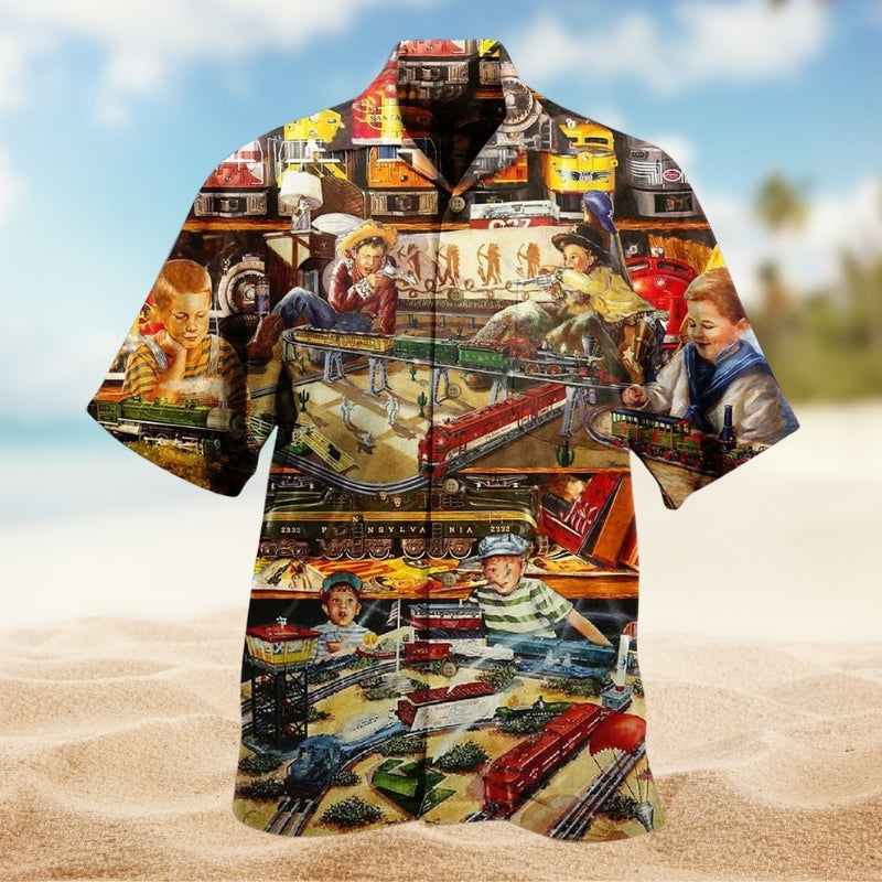 Train Toys Hawaiian Shirt For Coastal Travel, Casual Events, And Comfortable Summer Wear
