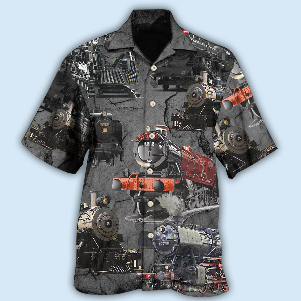 Train Hawaiian Shirt Artwork Detail For Tropical Trips And Casual Outings