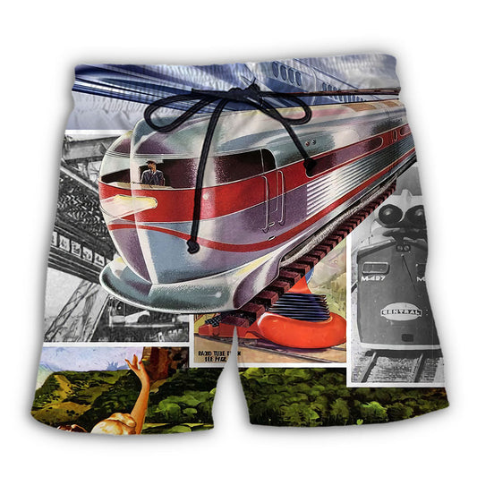 Retro Train Beach Shorts For Beach Days And Laid Back Styling