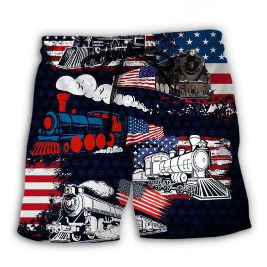 Train USA Independence Day Tribute Beach Shorts Print View For Coastal Escapes And Casual Outings