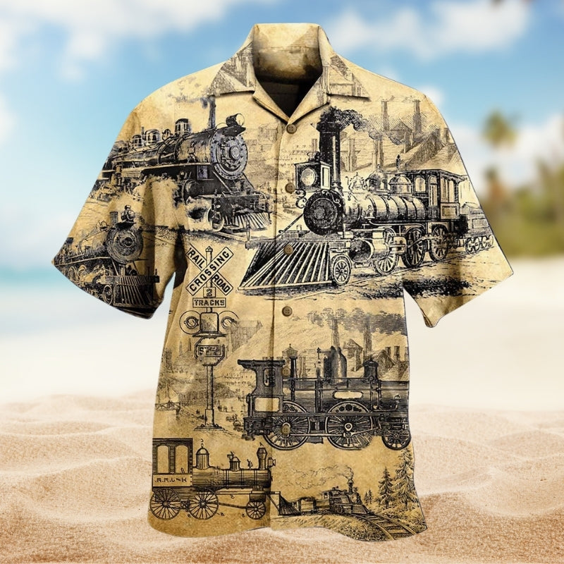 Trains Railway Hawaiian Shirt For Tropical Holidays, Outdoor Gatherings, And Everyday Comfort
