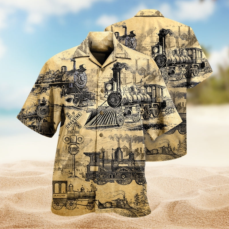 Trains Railway Hawaiian Shirt For Tropical Holidays, Outdoor Gatherings, And Everyday Comfort