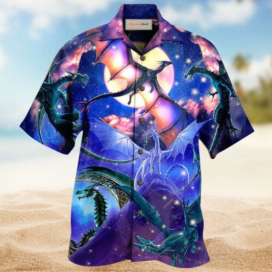 Dragonfly Flying Moon Hawaiian Shirt Artwork Detail For Tropical Trips And Casual Outings