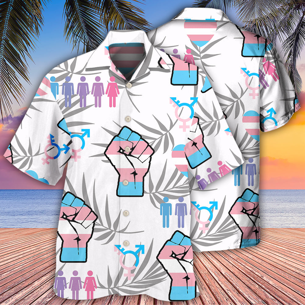 Tropical Rainbow Pride Transgender Leaf Design Hawaiian Shirt For Summer Vacation, Beach Travel, And Casual Wear