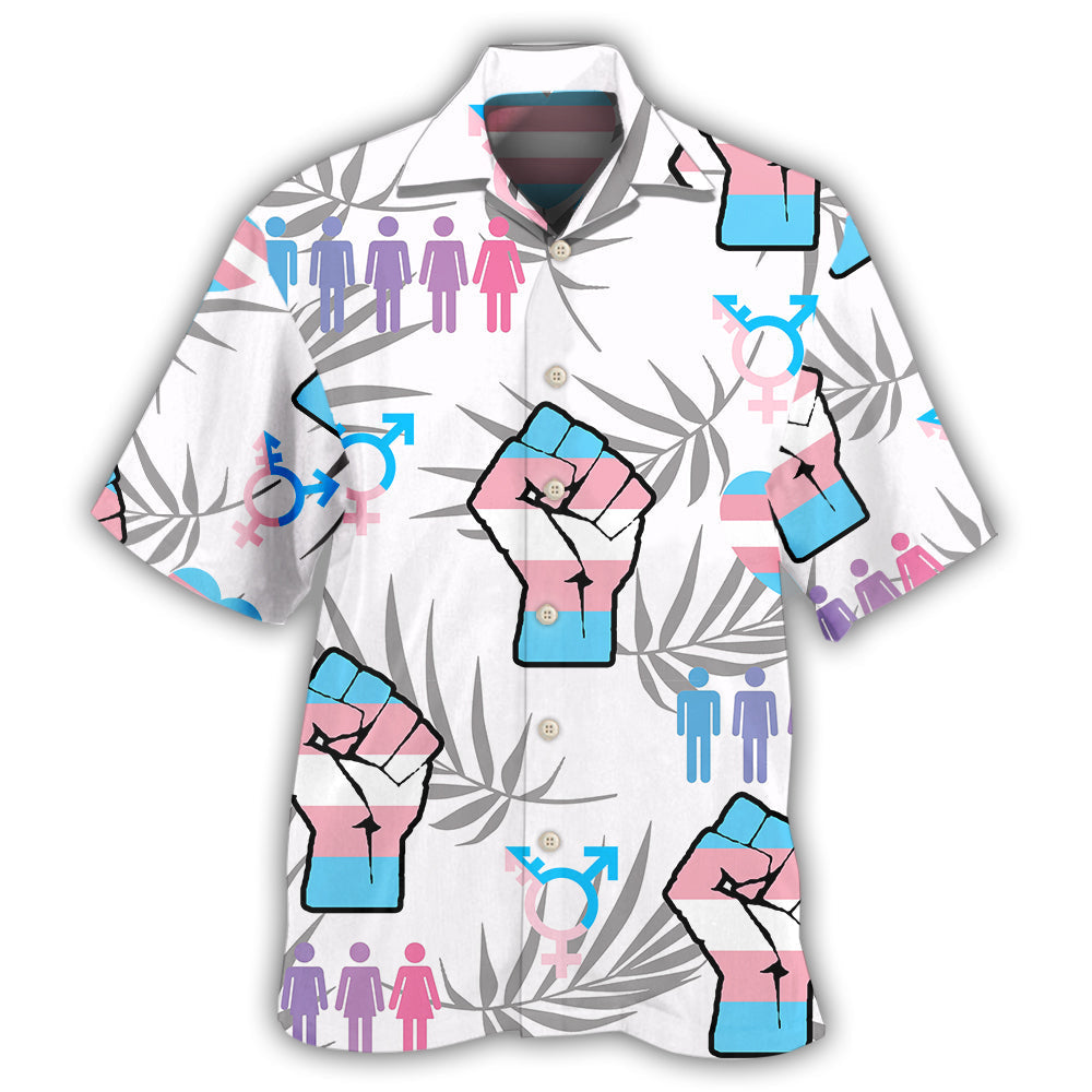 Tropical Rainbow Pride Transgender Leaf Design Hawaiian Shirt For Summer Vacation, Beach Travel, And Casual Wear