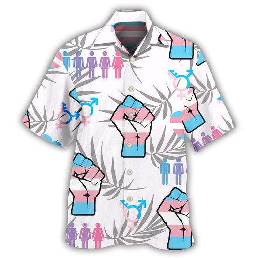 Tropical Rainbow Pride Transgender Leaf Design Hawaiian Shirt For Summer Vacation, Beach Travel, And Casual Wear