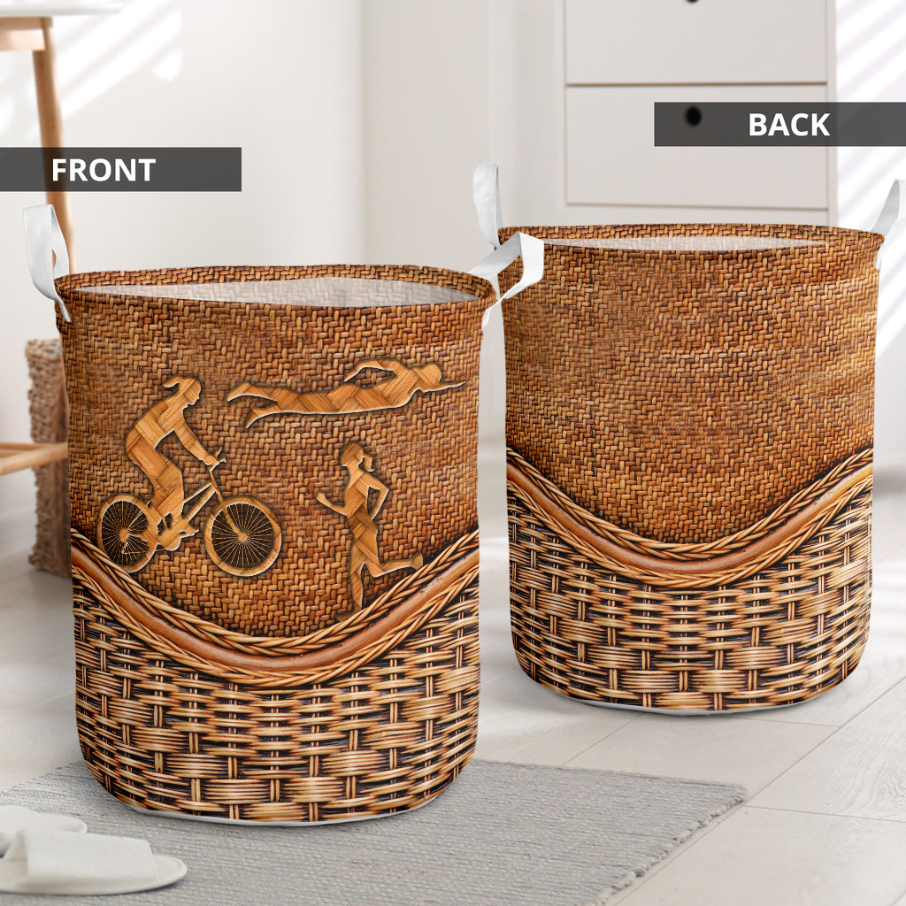 Triathlon Rattan Texture Happy Life Laundry Basket For Bathroom Bedroom Storage