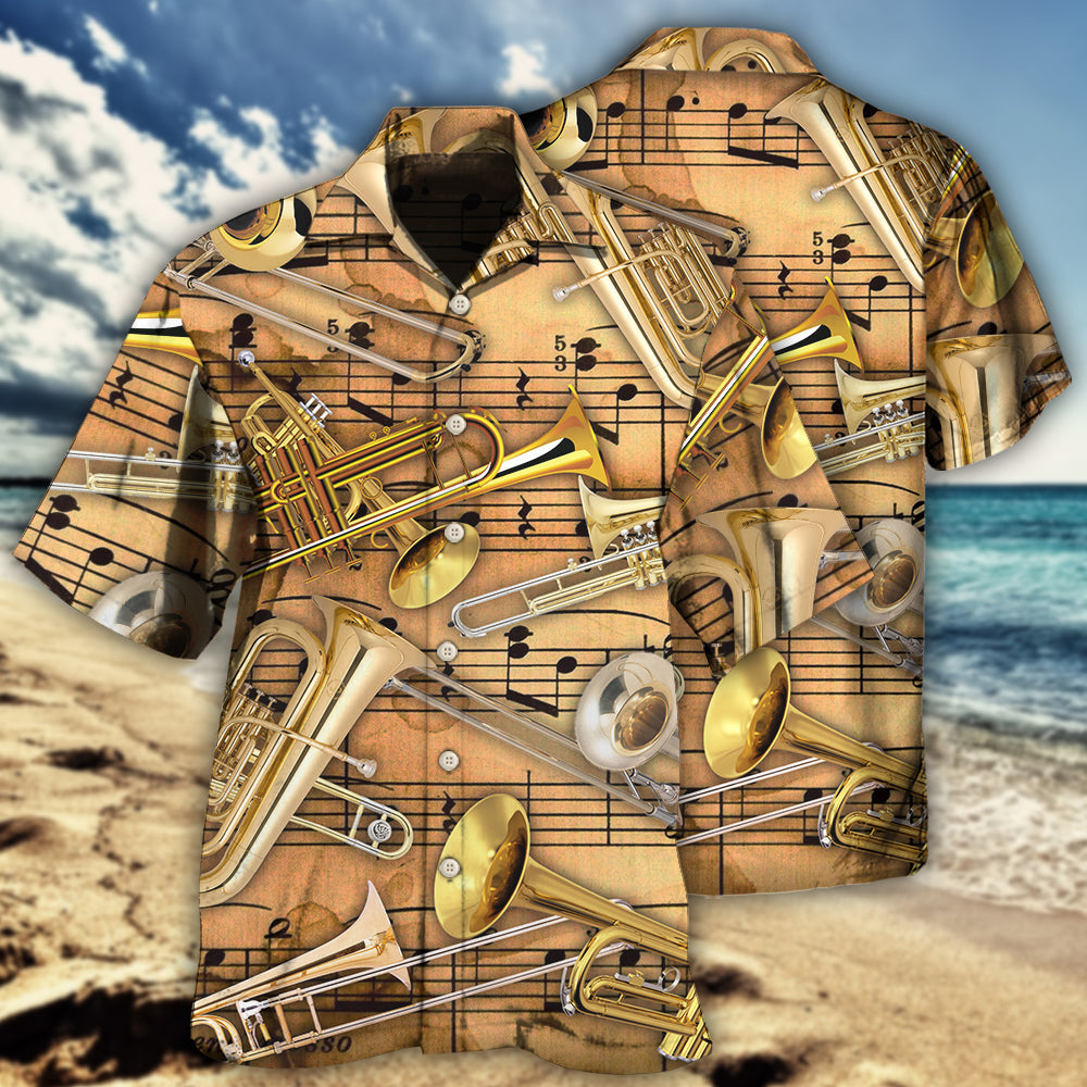 Music Trombone Notes Hawaiian Shirt Design View For Resort Travel And Thoughtful Gifting