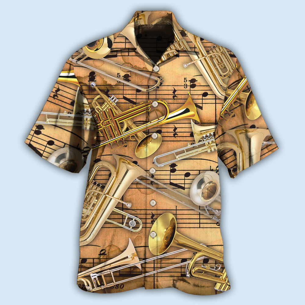 Music Trombone Notes Hawaiian Shirt For Coastal Adventures And Warm Weather Wear