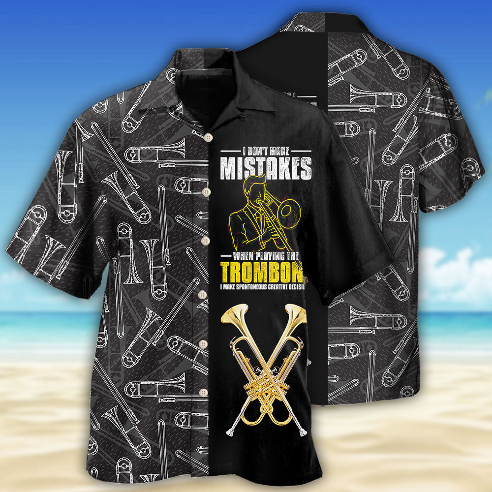 Black Trombone Hawaiian Shirt With All Over Print For Summer Vacation Beach Travel And Casual Wear