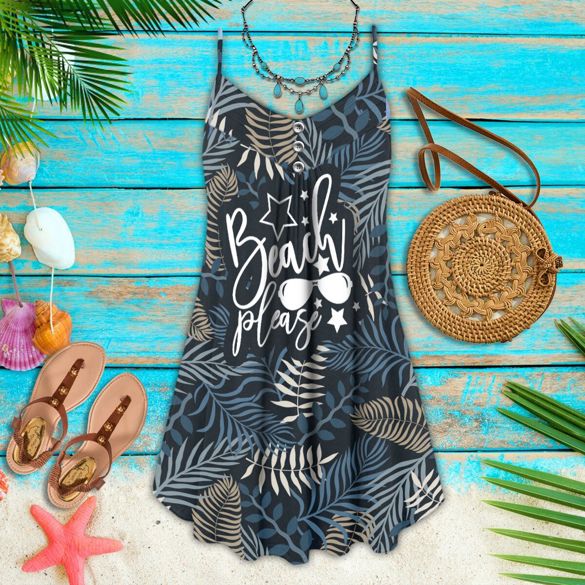 Beach Tropical V-Neck Sleeveless Cami Dress For Island Holidays And Thoughtful Gifting