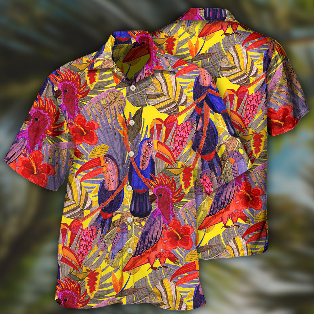 Colorful Tropical Birds Hawaiian Shirt For Beach Days, Summer Outings, And Thoughtful Gift Giving