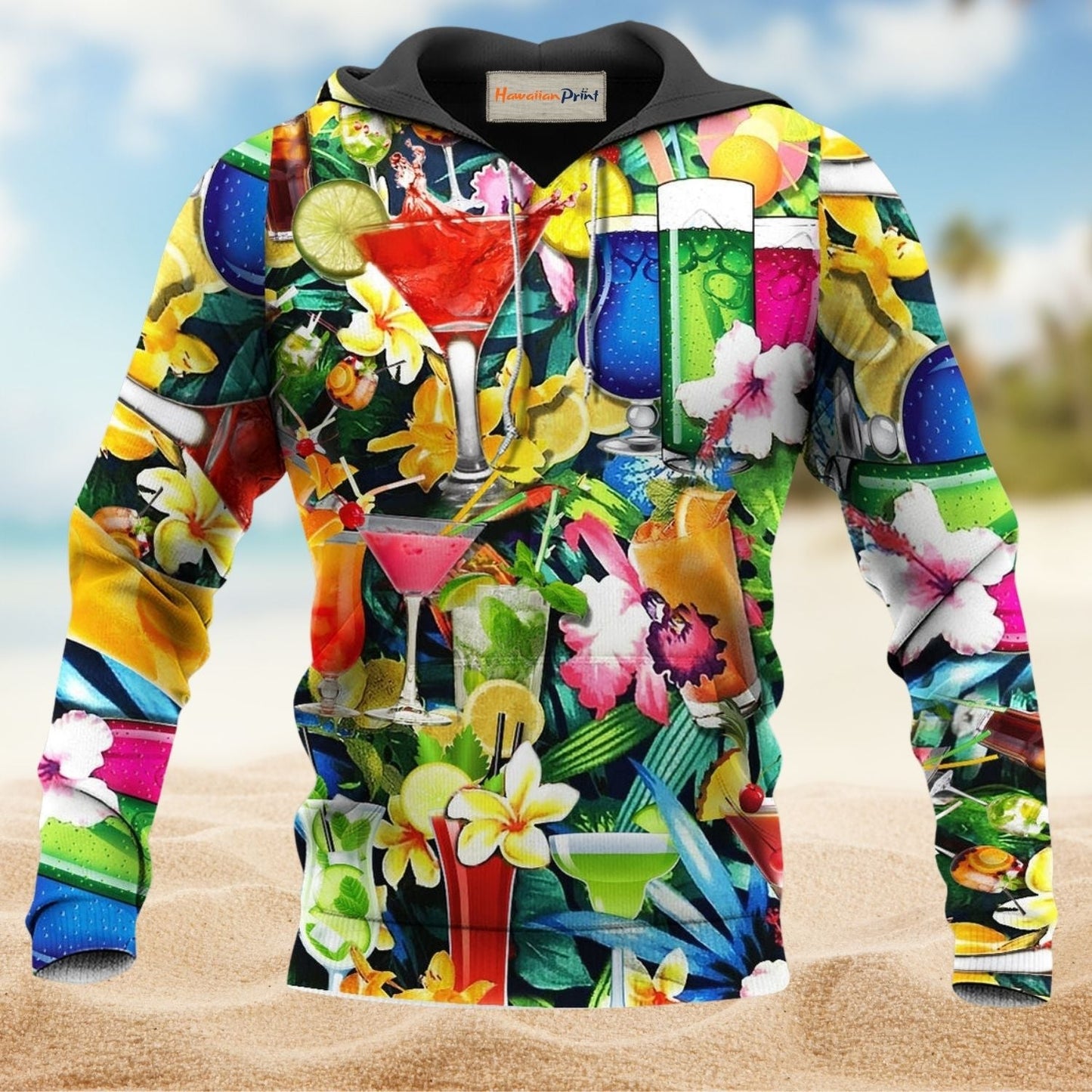 Tropical Floral Cocktail Hoodie For Everyday Wear Outdoor Adventures And Comfortable Style