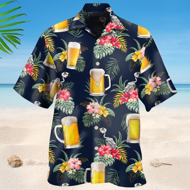 Floral Tropical Beer Hawaiian Shirt For Coastal Travel, Casual Events, And Comfortable Summer Wear
