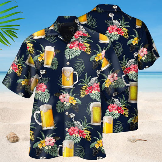 Floral Tropical Beer Hawaiian Shirt For Coastal Travel, Casual Events, And Comfortable Summer Wear
