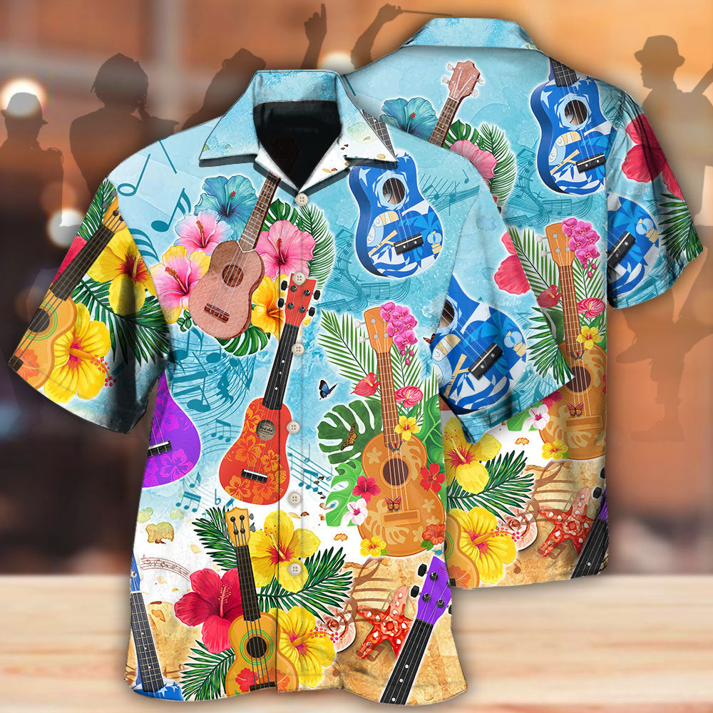 Tropical Guitar Island Ukulele Hawaiian Shirt Artwork View For Coastal Escapes And Resort Style