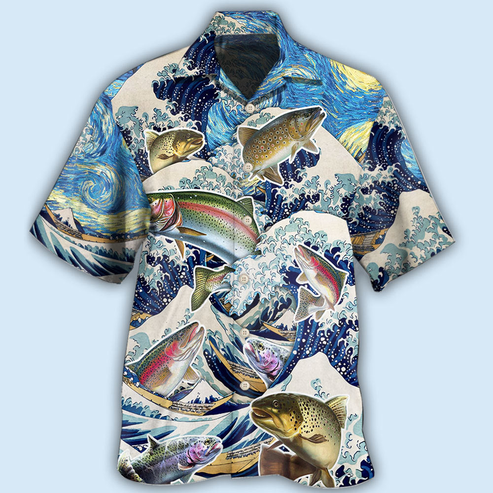 Fishing Trout Big Waves Hawaiian Shirt For Beach Parties And Weekend Getaways
