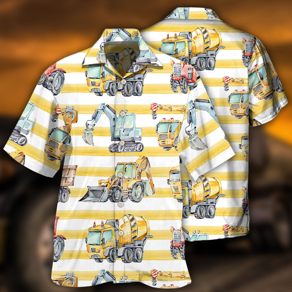 Excavator Creative Pattern Hawaiian Shirt For Tropical Holidays, Outdoor Gatherings, And Everyday Comfort