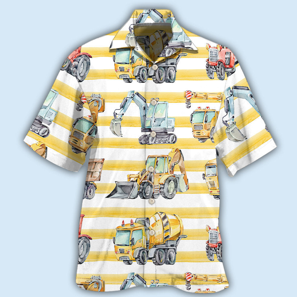 Excavator Creative Pattern Hawaiian Shirt For Tropical Holidays, Outdoor Gatherings, And Everyday Comfort