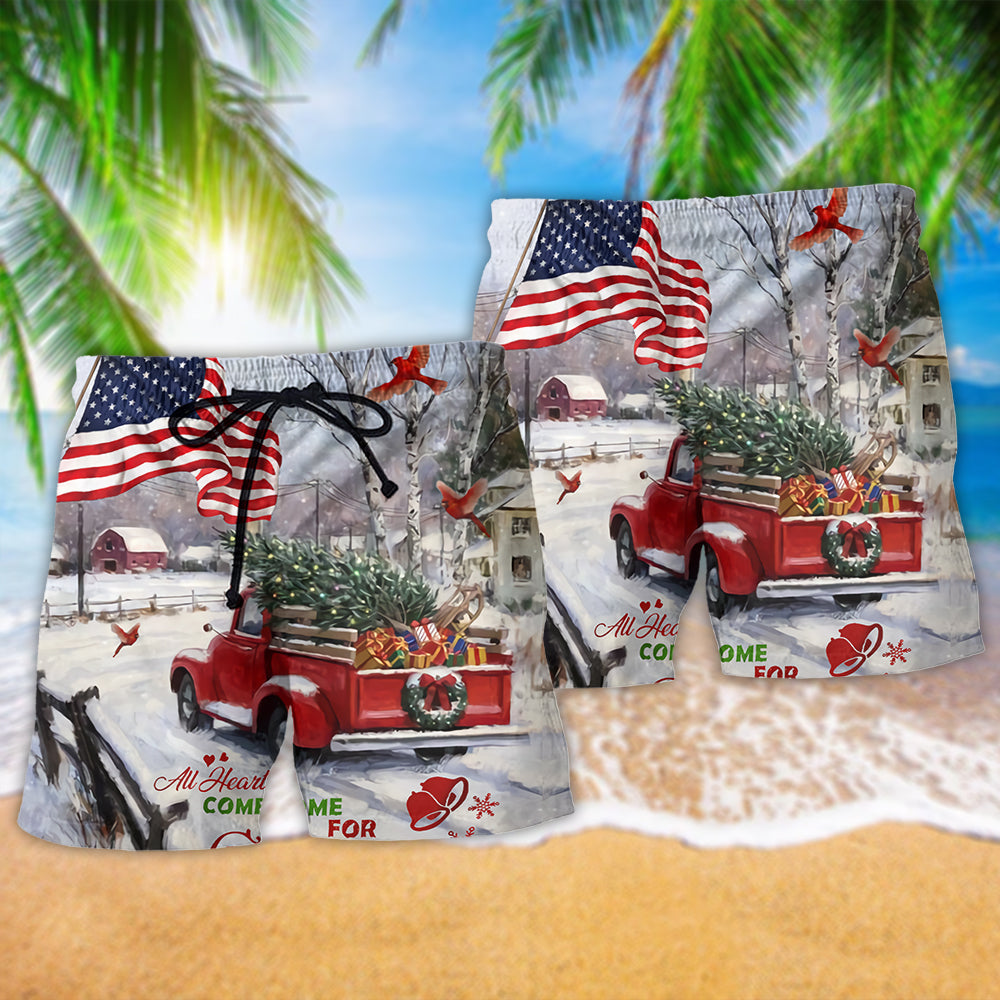 Christmas Cardinal Truck Home Beach Shorts Pattern Detail For Relaxed Weekends And Comfortable Resort Style