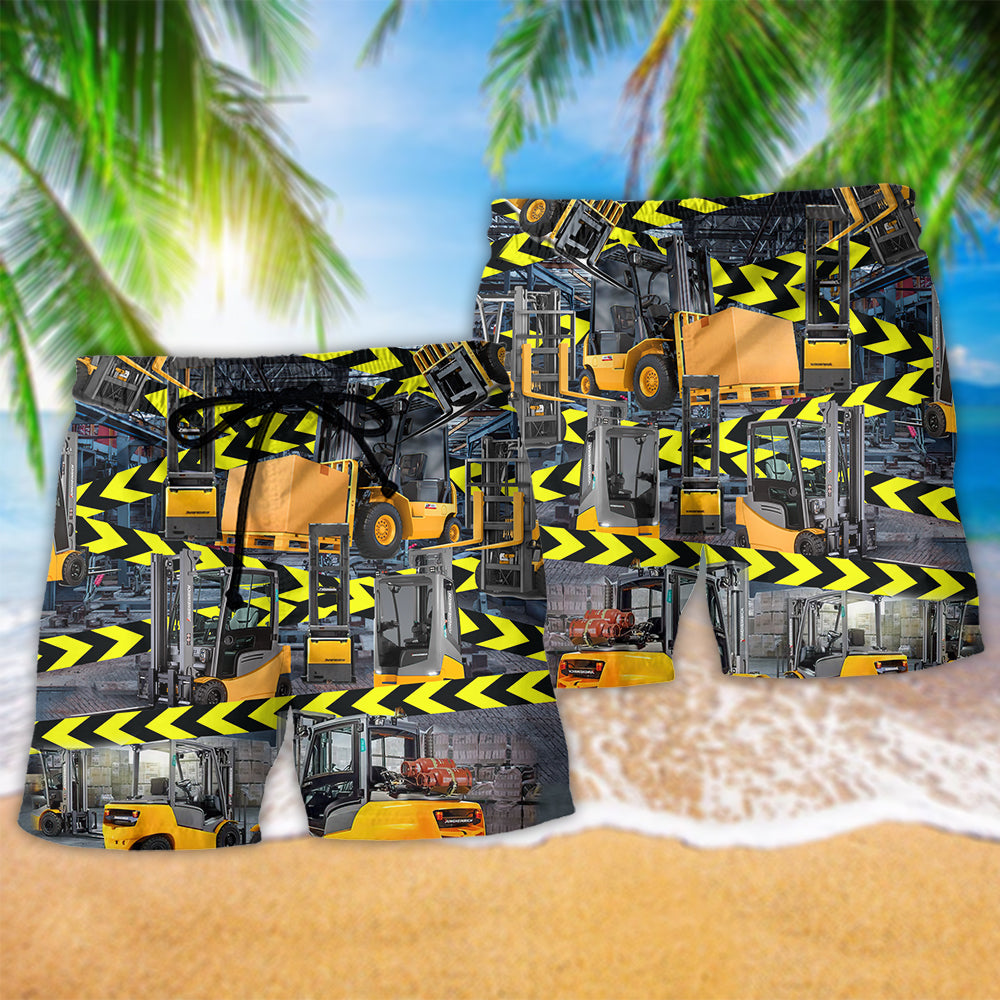 Power Truck Warning Heavy Duty Color Beach Shorts Print View For Coastal Escapes And Casual Outings