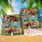 Floral Pickup Truck Beach Shorts Pattern Detail For Coastal Travel And Weekend Casual Style