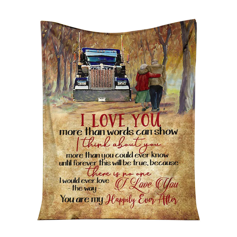 Truck I Love You Truck Couple Trucker Flannel Blanket For Cozy Bedroom Sofa Decor