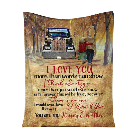 Truck I Love You Truck Couple Trucker Flannel Blanket For Cozy Bedroom Sofa Decor