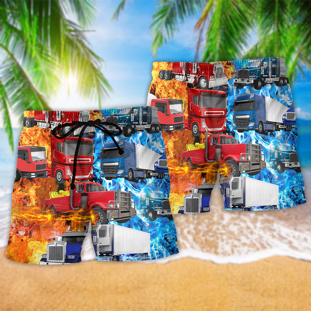 Trucking Driver Beach Shorts Pattern Detail For Vacation Style And Travel Ready Comfort