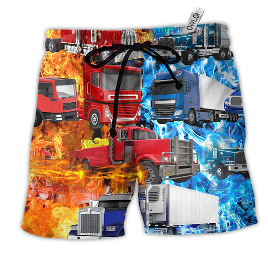 Truck Keep On Trucking Driver Hawaiian Print Beach Shorts For Weekend Getaways And Travel