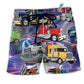 Truck Life Style Neon Hawaiian Print Beach Shorts For Weekend Getaways And Travel