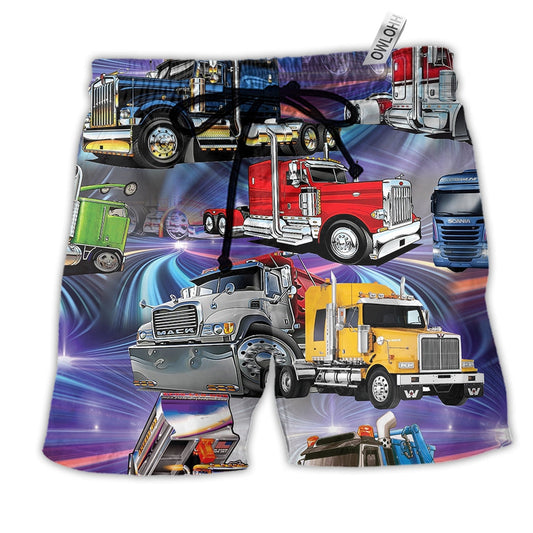 Truck Life Style Neon Hawaiian Print Beach Shorts For Weekend Getaways And Travel