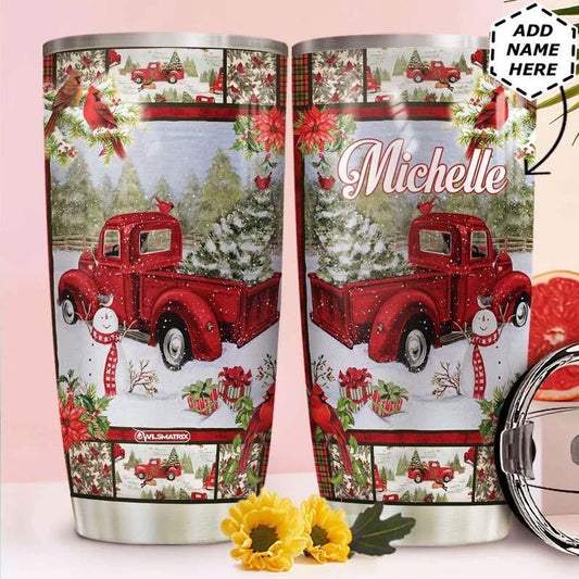 Truck Red Merry Christmas Personalized 20 Oz Tumbler For Coffee Travel And Daily Drinks