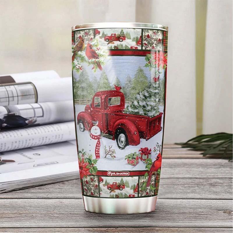 Truck Red Merry Christmas Personalized 20 Oz Tumbler For Coffee Travel And Daily Drinks